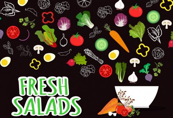 fresh salad advertisement various vegetables bowl icons