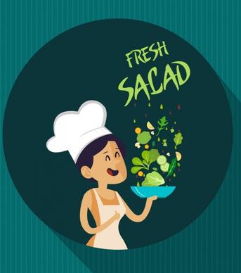 fresh salad advertising female cook vegetable dish icons