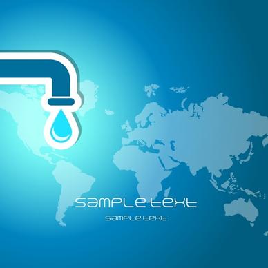 ecology banner water tap continental map blue flat