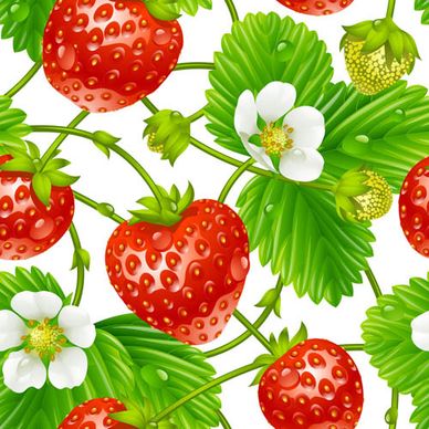 fresh strawberries with flower seamless pattern vector