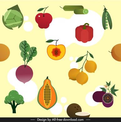 fresh vegetables fruits pattern colorful flat sketch
