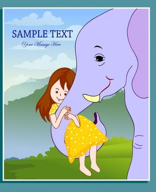friendship background little girl elephant icons colored cartoon