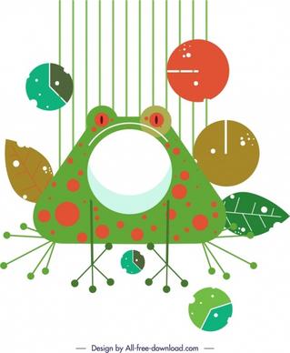 frog icon painting colorful flat retro design