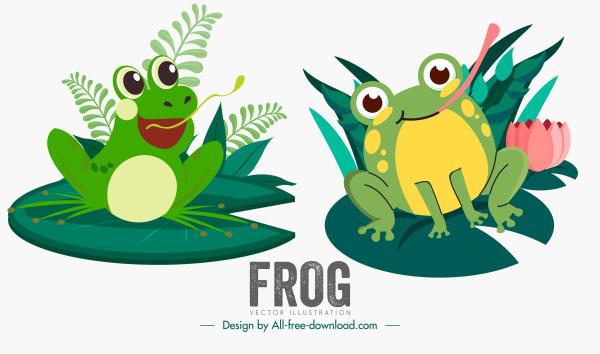 frog icons cute cartoon characters sketch