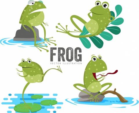 frog icons sets cute cartoon style