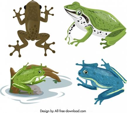 frog toad icons sets colorful design cartoon characters