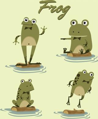 frogs icons collection stylized cartoon design