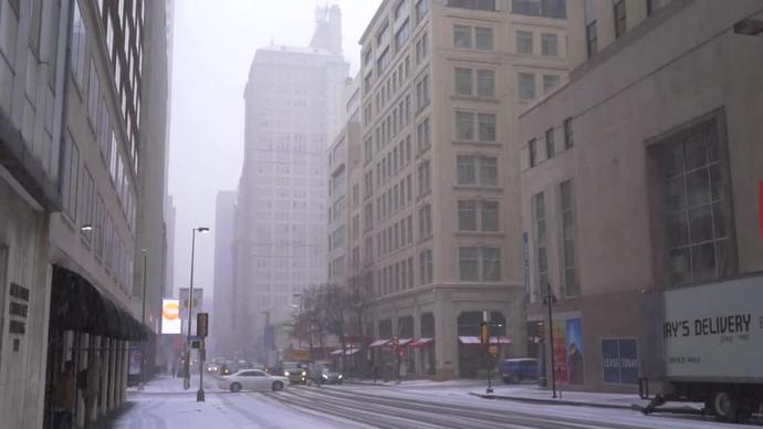 frosty winter in modern city