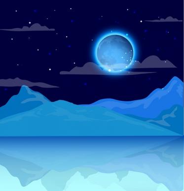frozen landscape background shiny moon ice sea icons
