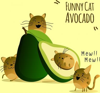 fruit banner cute cats green avocado icons decoration