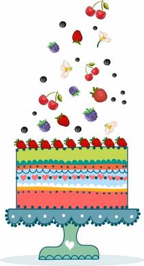 fruit cakes background falling icons colorful flat design