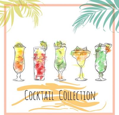 fruit cocktail advertising multicolored handdrawn sketch