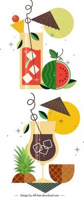 fruit cocktail background templates watermelon pineapple icons decor