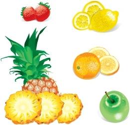 fruits icons strawberries lemons oranges apples pineapples design