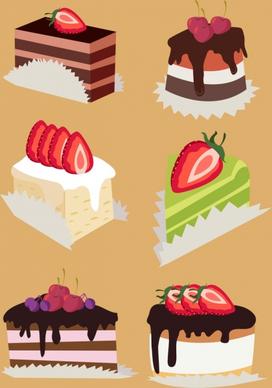 fruit cream cakes icons colorful 3d design