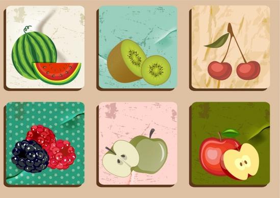fruit icons sets retro colored design