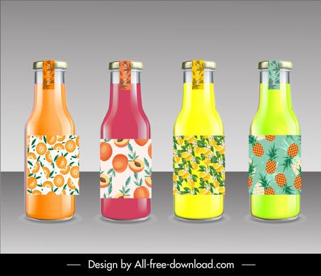 fruit juice bottles templates modern shiny colorful sketch