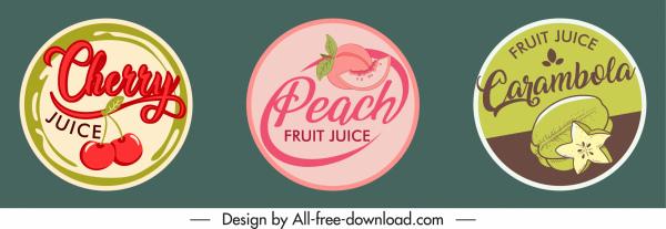 fruit juice stickers templates retro flat circle design
