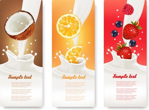 fruit milk advertising banner vector graphics