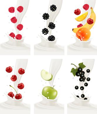 fruit milk advertising banner vector graphics