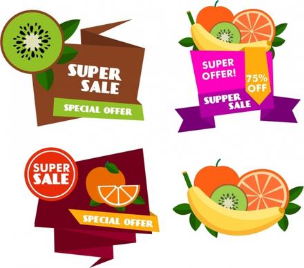 fruit sale labels collection colorful origami style