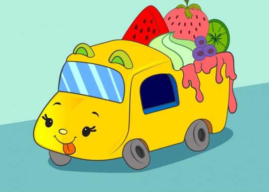fruit truck icon cute stylized cartoon design