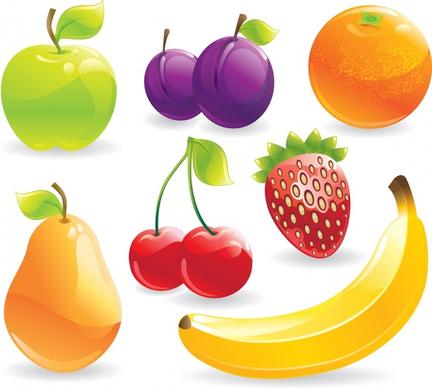fresh fruits icons modern shiny colored design