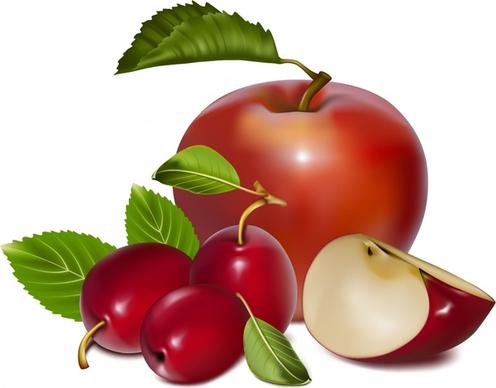 fresh fruits background cherry apple icons realistic 3d
