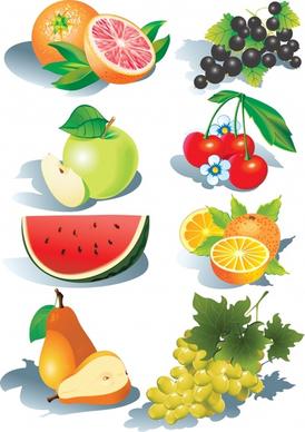 fresh fruits icons modern 3d colorful design