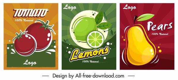 fruits advertising posters tomato lemon pear sketch