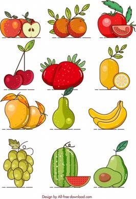 fruits background colorful icons classical design