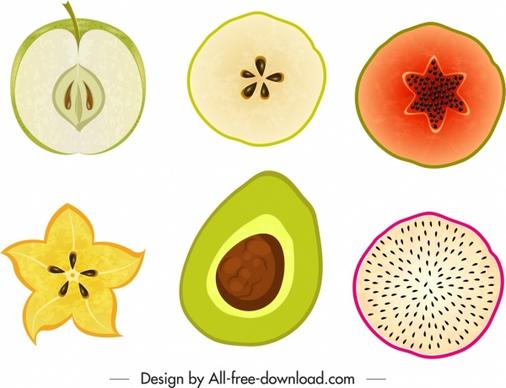 fruits design elements colorful flat slices handdrawn sketch