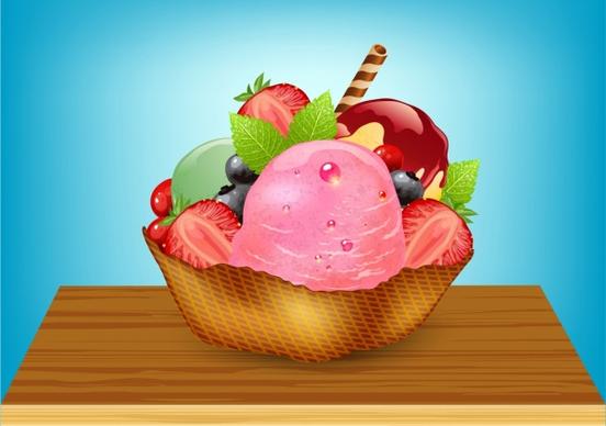 fruits ice cream background 3d colored decoration