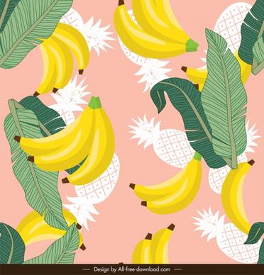 fruits pattern banana pineapple leaves decor colorful classic