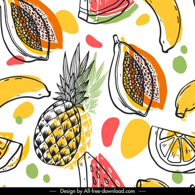 fruits pattern template colorful classical handdrawn sketch