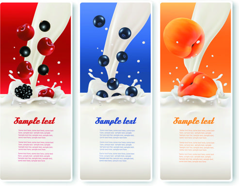 fruits with milk vertical banner vector set