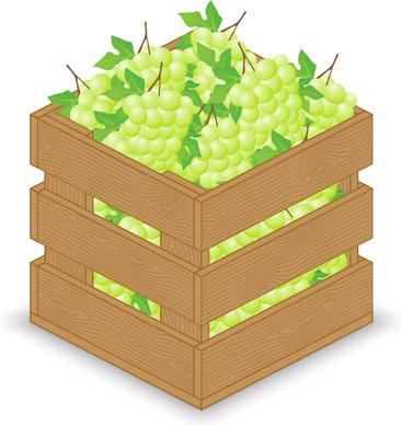 fruits with wooden crate vector graphics