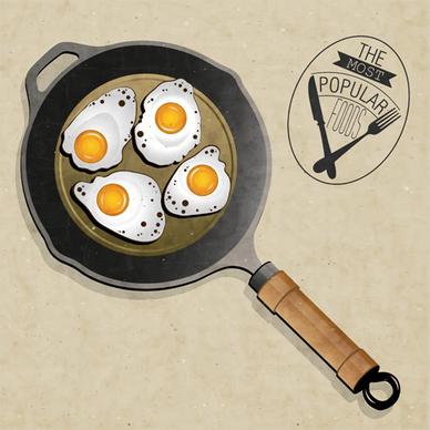 frying pan and food design vector