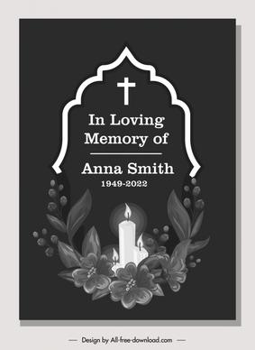 funeral  card template elegant dark monochrome design