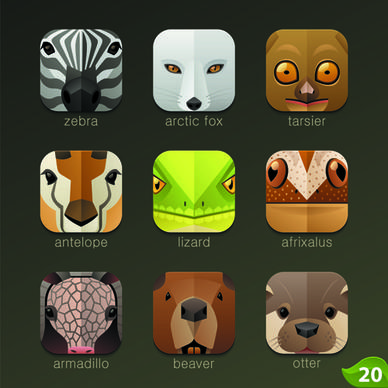 funny animal icons flat style vector