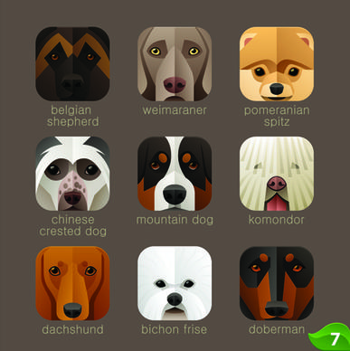 funny animal icons flat style vector