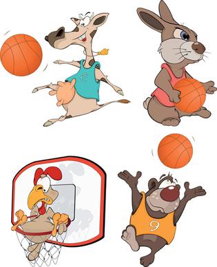 funny animals with basketball vector