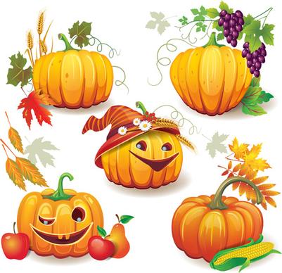 funny autumn pumpkins vector graphic