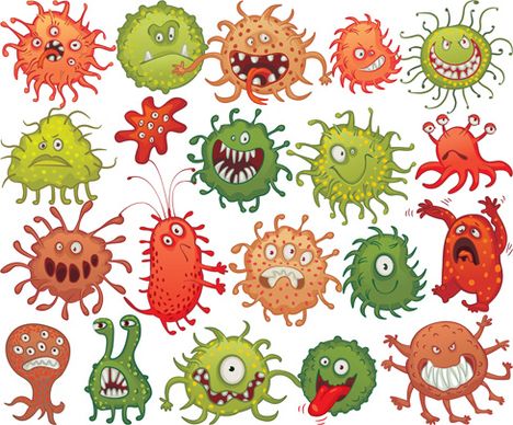 funny bacteria cartoon styles vector