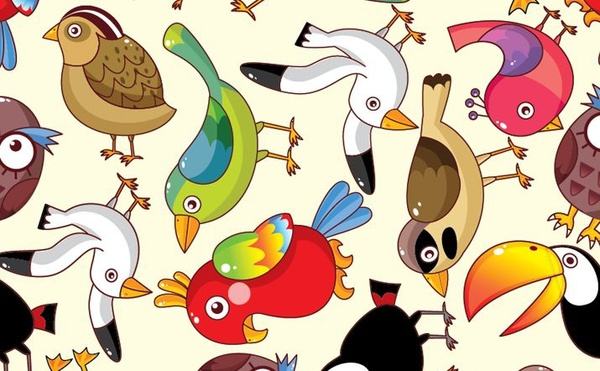 birds icons pattern colorful cartoon flat design