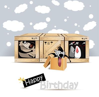 funny cartoon character with birthday cards set vector