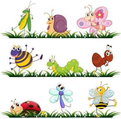 funny cartoon insects vector set