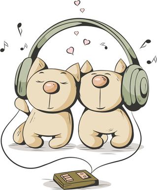 funny cats with music vector design