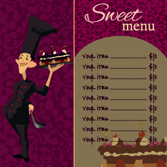 funny chef with menu template vector