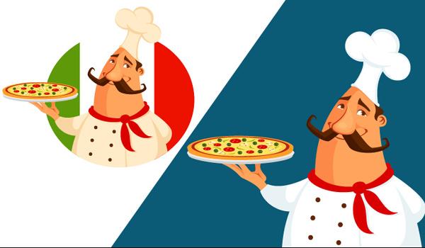 funny chef with pizza vector